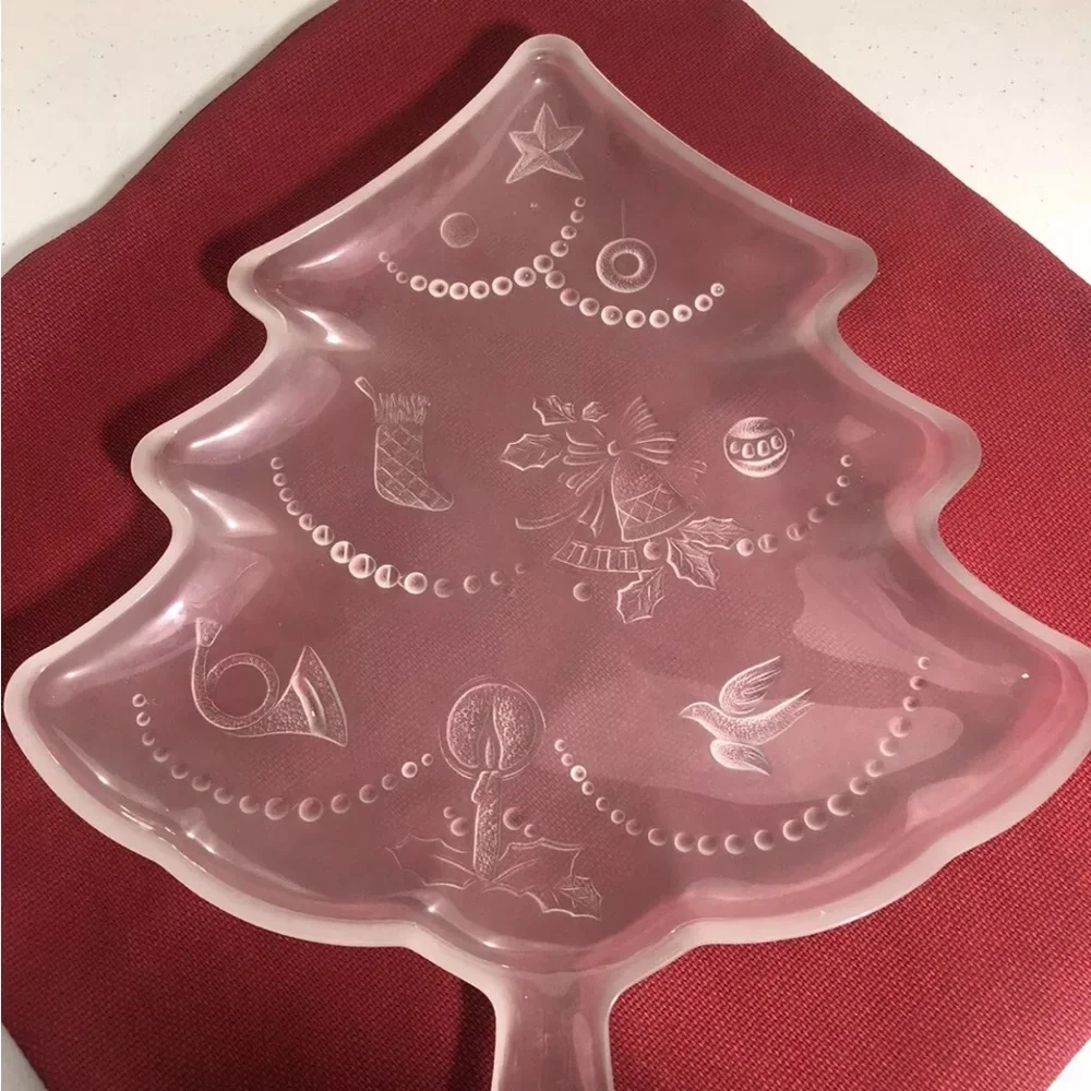 Vintage MIKASA Crystal Frosty ￼Glass Christmas Tree Platter 13